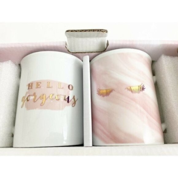 New Hello Gorgeous & Eyelash 2 Mug  Coffee Mug Set - Sally Holiday Edition NIB - Picture 3 of 10